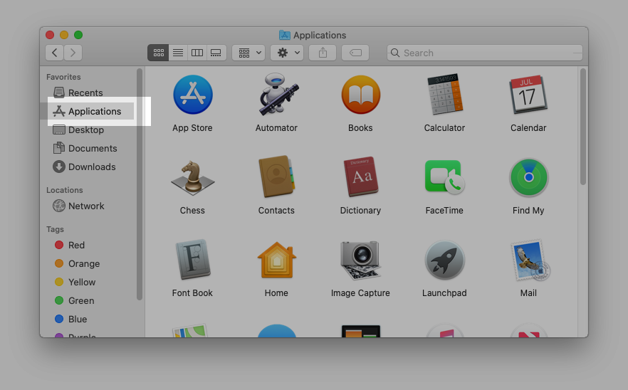Finder Applications shortcut
